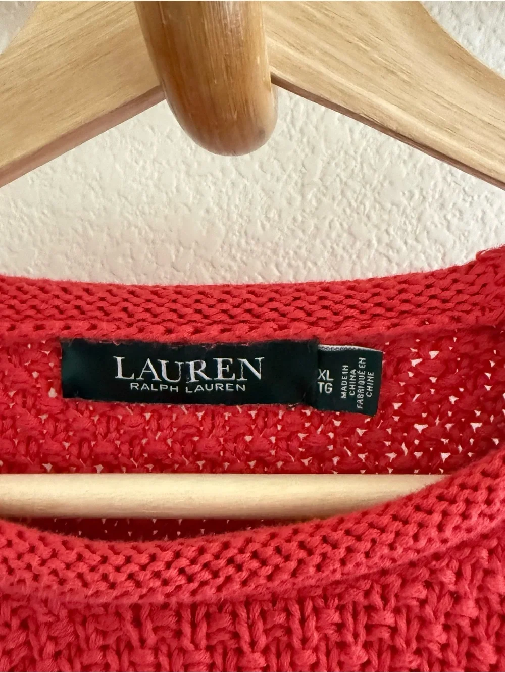 Ralph Lauren minimalist vibrant red textured knit sweater in XL preppy classic